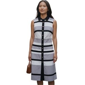 Karen Millen graphic stripe sleeveless shirtdress A-Line, Gray/Black/White, Sz 6